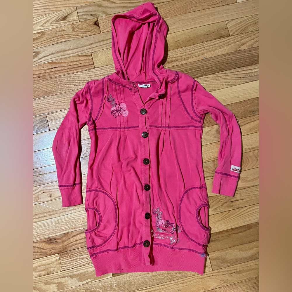 Naartjie Girls Embellished unique pink hooded sweatshirt size 8